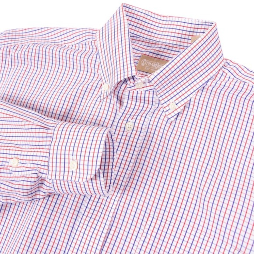 Gitman Brothers Mens 16x33 Long Sleeve Button‎ Down Shirt Red Blue Plaid USA